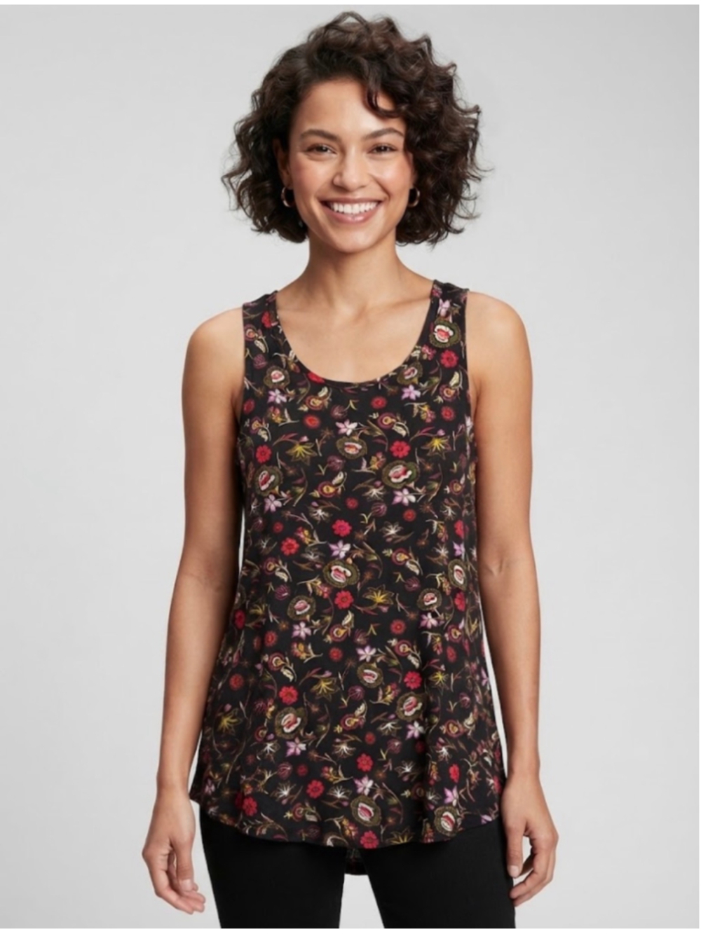 Old Navy Luxe Tank Top Size S Petite Black Floral Print